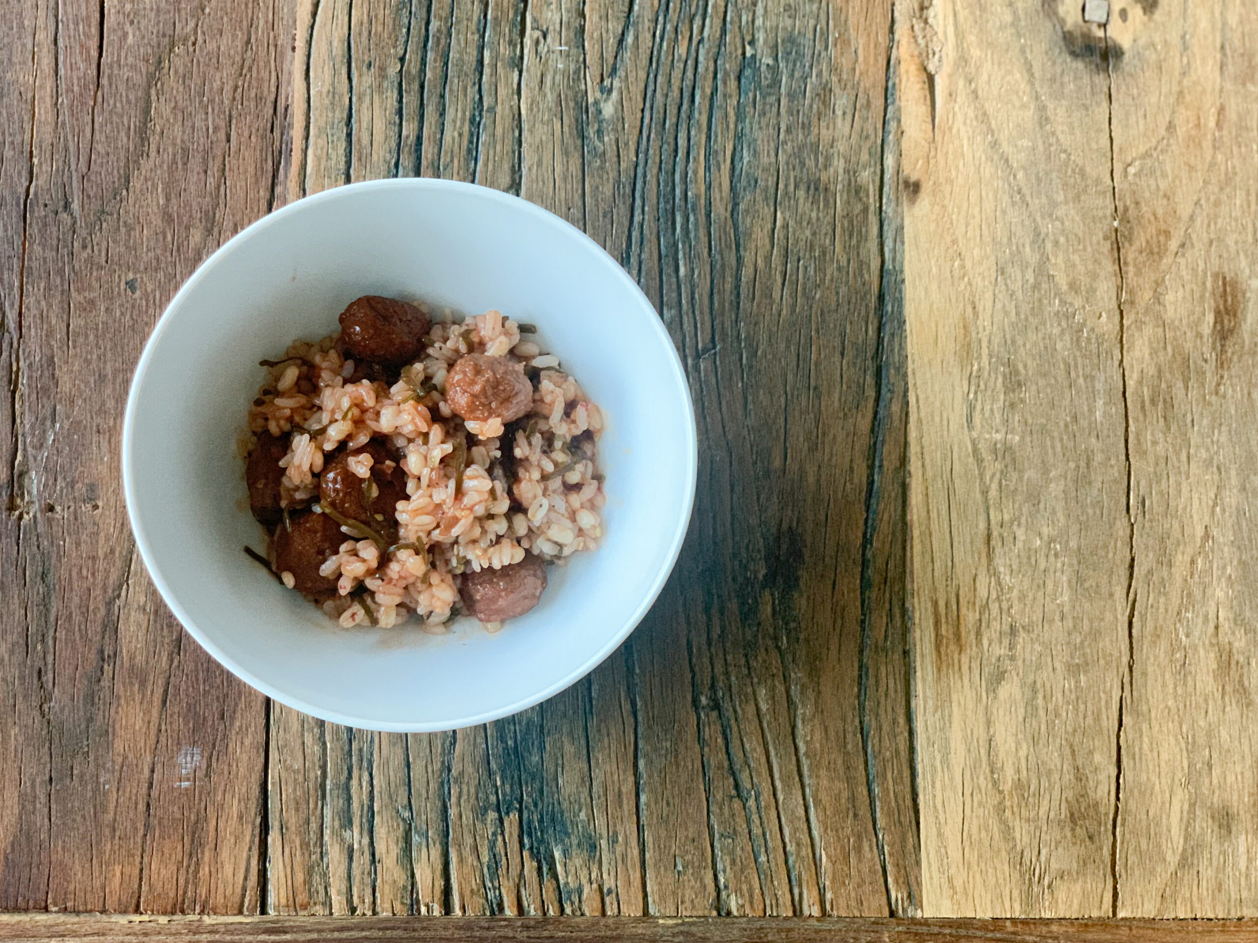 コンビニレシピ(ミートボール梅こんぶご飯)